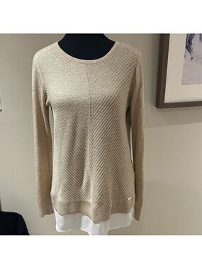 Calvin Klein Beige Crew Neck Sweater with fooler under blouse inserts